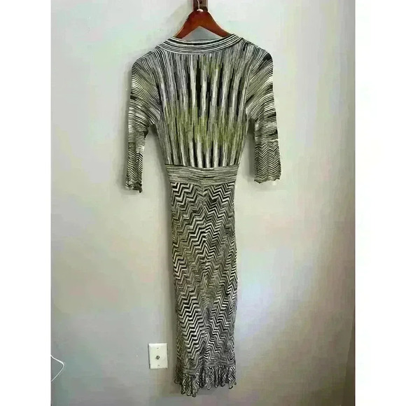 KAREN MILLEN 1 Vintage Grey Multi Zig Zag Knit Croche Midi Jumper Dress - Picture 5 of 5